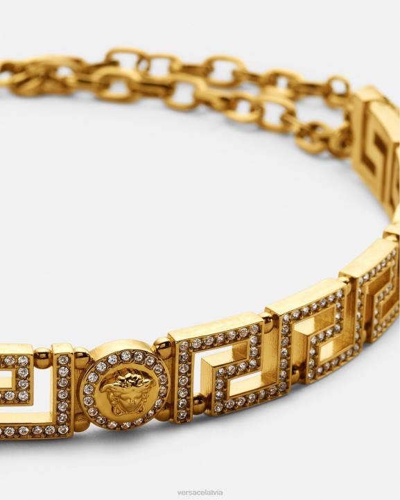 zelts Piederumi Versace 806B747 sievietes kristāla medusa greca choker kaklarota