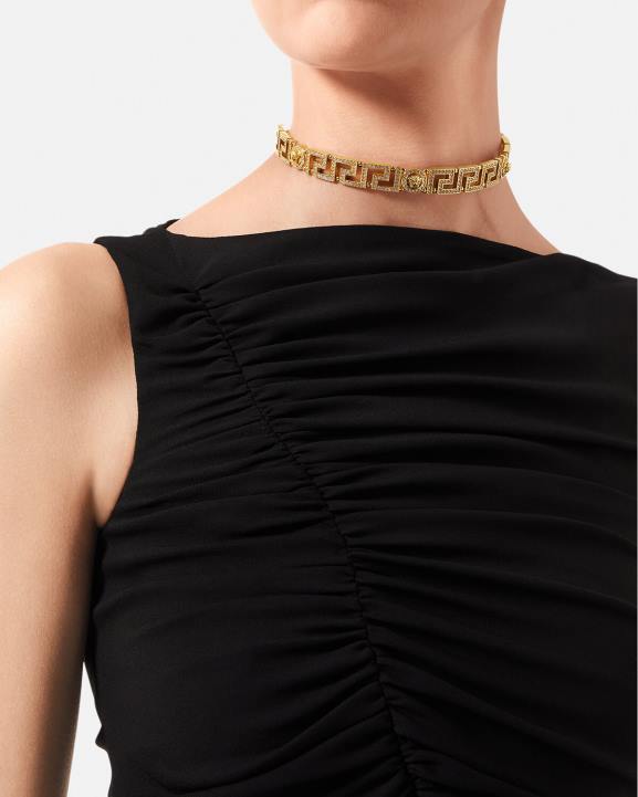 zelts Piederumi Versace 806B747 sievietes kristāla medusa greca choker kaklarota