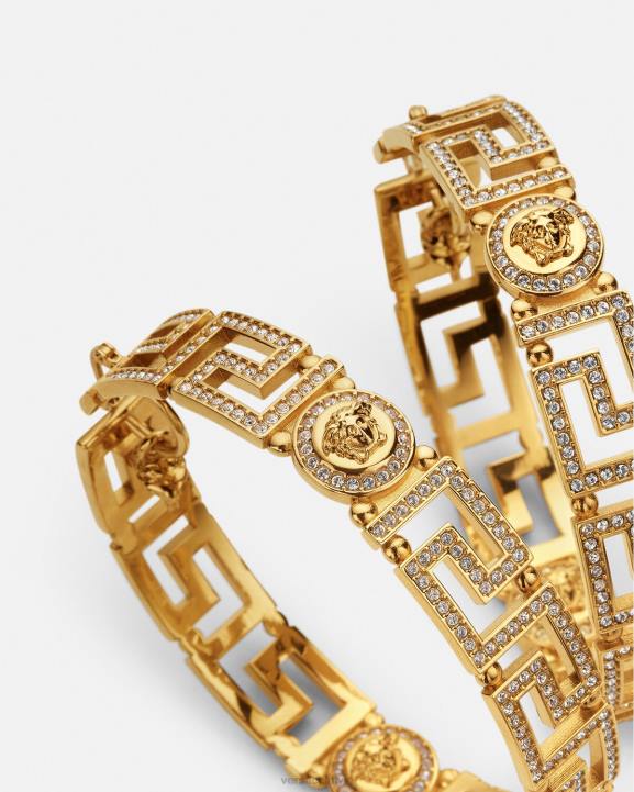 zelts Piederumi Versace 806B835 sievietes kristāla greca stīpiņu auskari