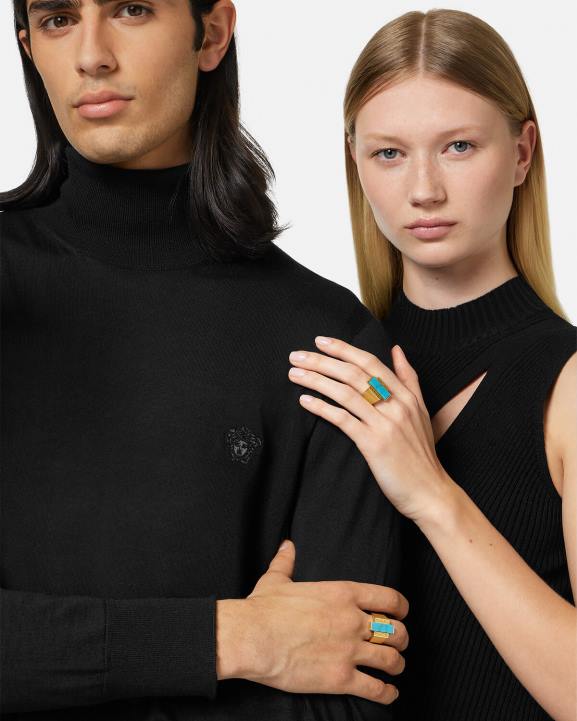 zelts un tirkīzs Piederumi Versace 806B721 sievietes grekas tirkīza dārgakmens gredzens