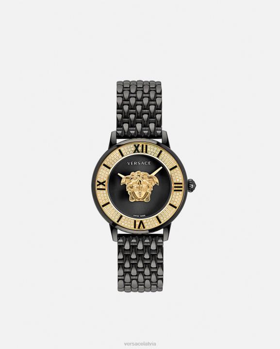 melns Piederumi Versace 806B973 sievietes la medusa dimanta pulkstenis