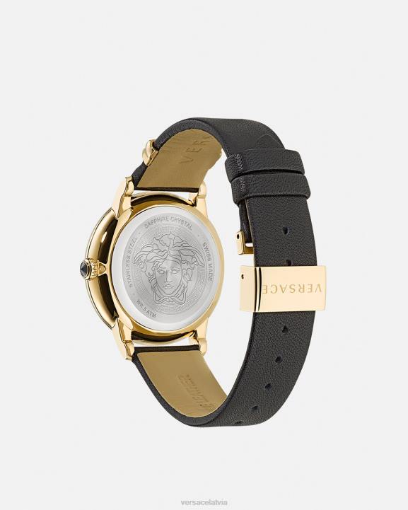 melns & zelts Piederumi Versace 806B963 sievietes medusa ikonas dimanta pulkstenis