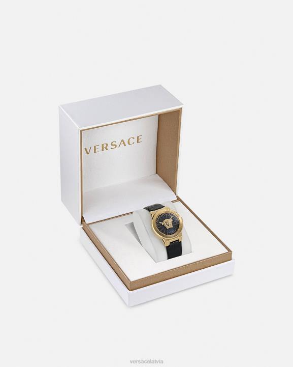 melns & zelts Piederumi Versace 806B995 sievietes medusa bezgalīgs pulkstenis