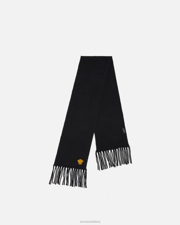 melns Piederumi Versace 806B928 sievietes medusa izšūta kašmira šalle