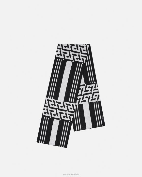 melns balts Piederumi Versace 806B933 sievietes la greca svītraina adīta šalle