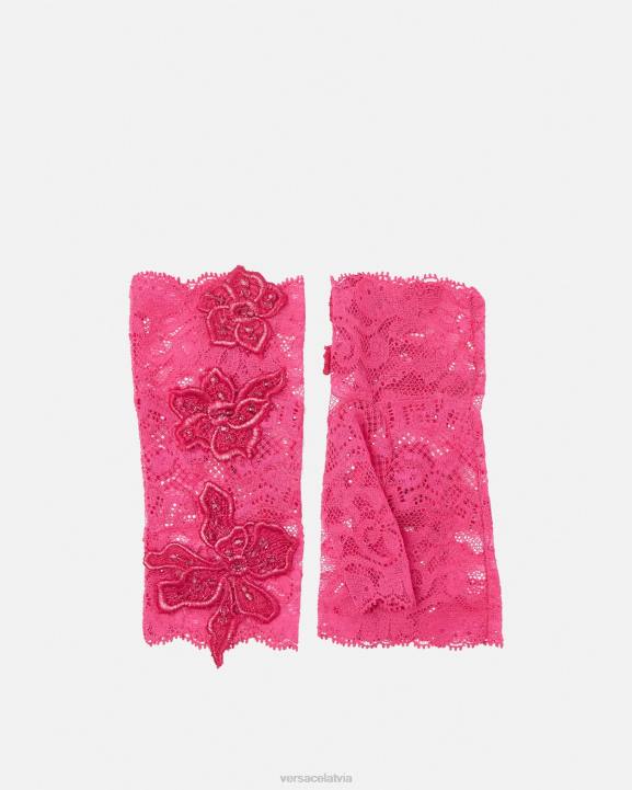 rozā Piederumi Versace 806B913 sievietes izšūti mežģīņu cimdi bez pirkstiem