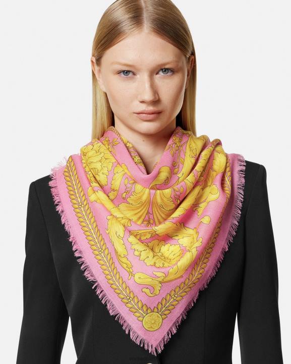 rozā Piederumi Versace 806B887 sievietes barocco kašmira maisījuma šalle