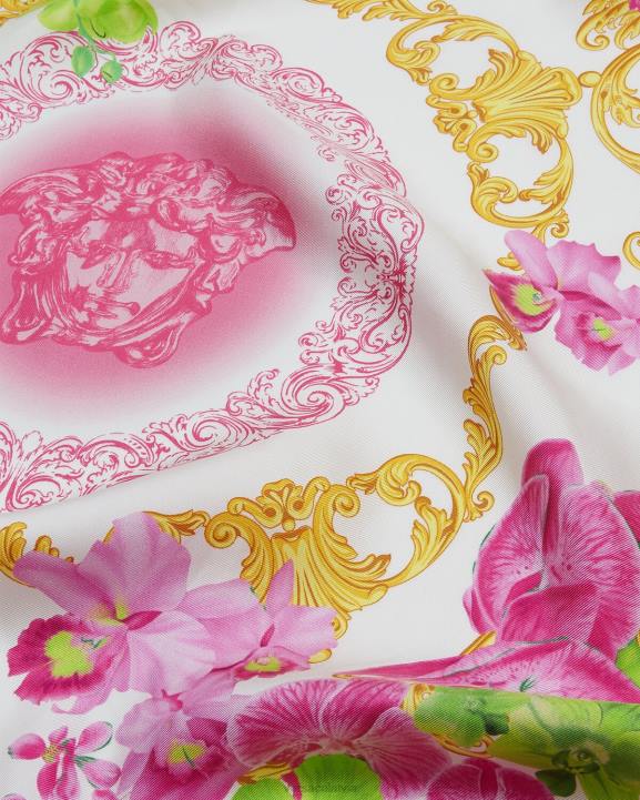 balts un apdrukāts Piederumi Versace 806B930 sievietes medūzas orhideju lielais zīda foulards