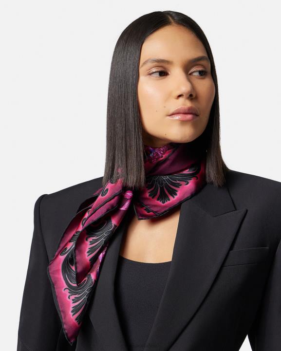 fuksija un apdruka Piederumi Versace 806B918 sievietes orhideja barocco liels zīda foulard