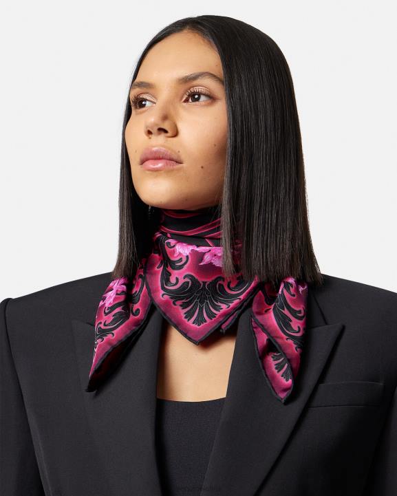 fuksija un apdruka Piederumi Versace 806B920 sievietes orhideja barocco zīda foulard