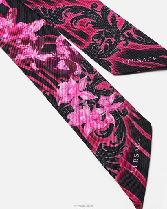 fuksija un apdruka Piederumi Versace 806B922 sievietes orchid barocco zīda šalles kaklasaite