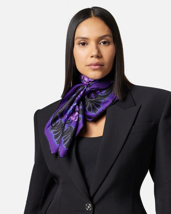 violeta un apdruka Piederumi Versace 806B919 sievietes orhideja barocco liels zīda foulard