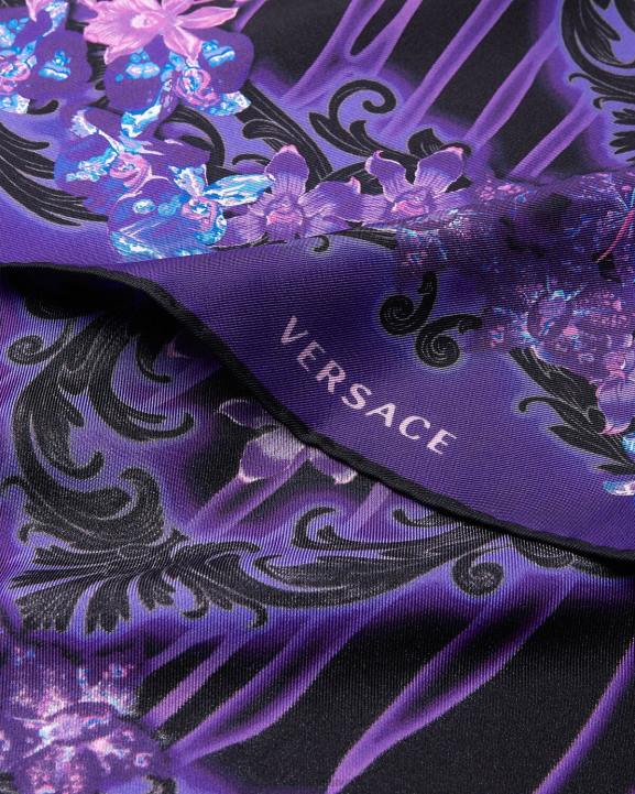 violeta un apdruka Piederumi Versace 806B921 sievietes orhideja barocco zīda foulard
