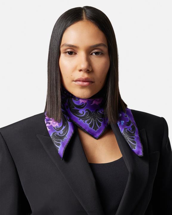 violeta un apdruka Piederumi Versace 806B921 sievietes orhideja barocco zīda foulard
