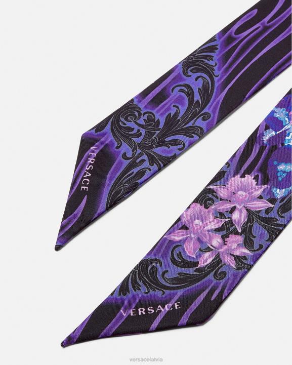 violeta un apdruka Piederumi Versace 806B923 sievietes orchid barocco zīda šalles kaklasaite