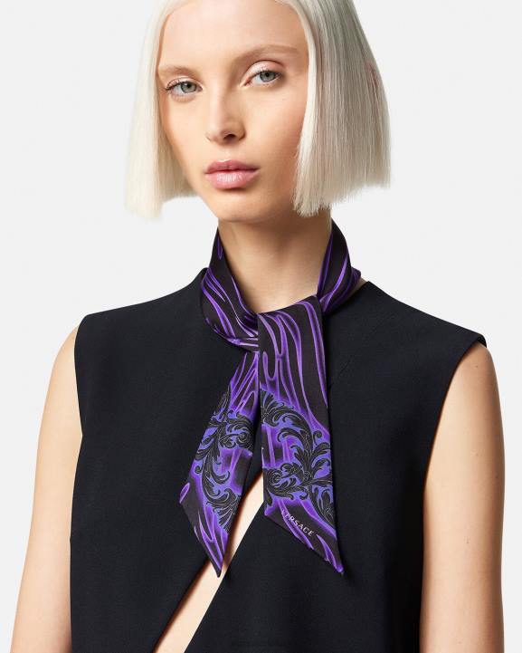 violeta un apdruka Piederumi Versace 806B923 sievietes orchid barocco zīda šalles kaklasaite