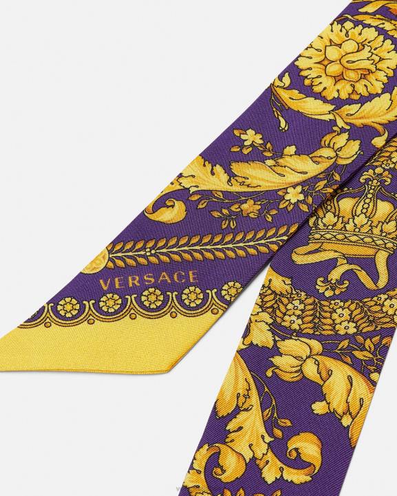 violets un zelts Piederumi Versace 806B916 sievietes barocco zīda šalles kaklasaite