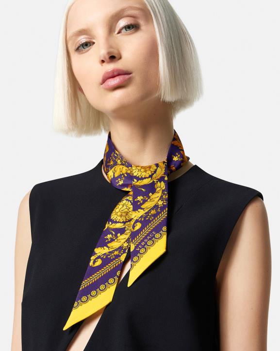 violets un zelts Piederumi Versace 806B916 sievietes barocco zīda šalles kaklasaite