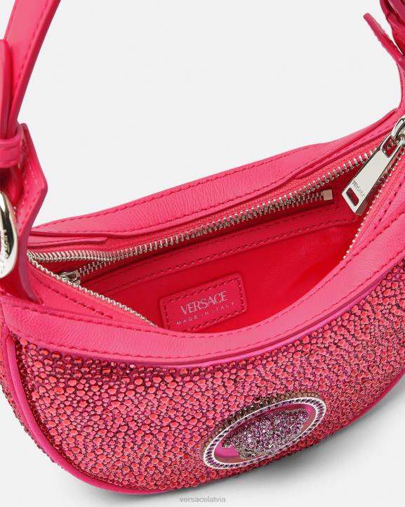 fuksija somas Versace 806B291 sievietes kristāla atkārtojuma mini klaiņojoša soma