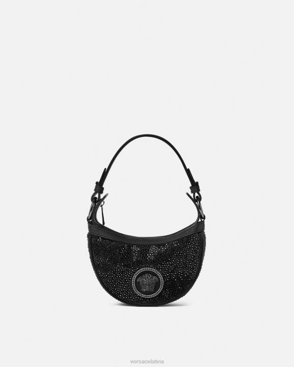 melns somas Versace 806B292 sievietes kristāla atkārtojuma mini klaiņojoša soma