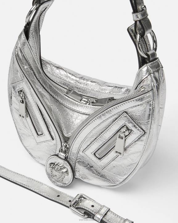 pelēks somas Versace 806B280 sievietes atkārtojiet metālisku mazu klaiņojošu somu