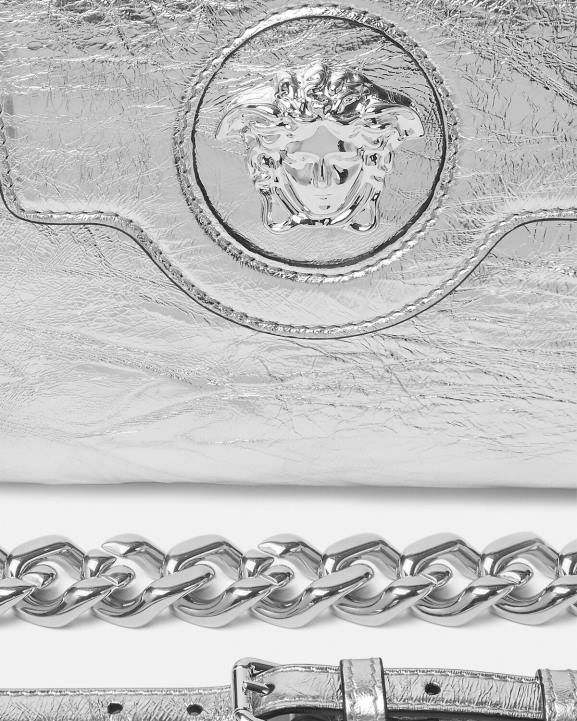 pelēks somas Versace 806B305 sievietes la medusa metāliska maza rokassomiņa