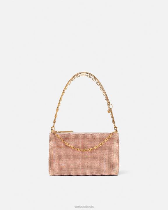 rozā somas Versace 806B381 sievietes kristāla metāla sieta sajūgs