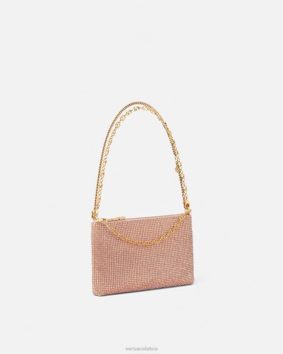 rozā somas Versace 806B381 sievietes kristāla metāla sieta sajūgs