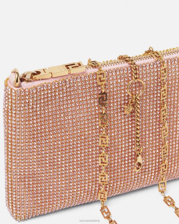 rozā somas Versace 806B381 sievietes kristāla metāla sieta sajūgs