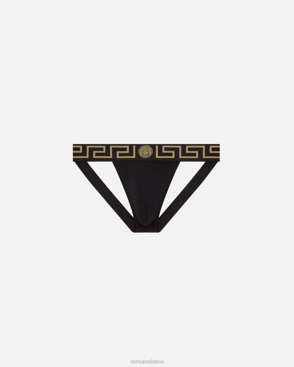 melns apakšveļa un pludmales apģērbs Versace 806B1774 vīriešiem greca border jockstrap