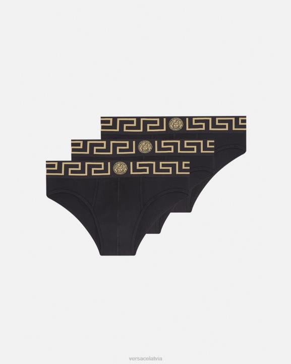 melns apakšveļa un pludmales apģērbs Versace 806B1778 vīriešiem greca border biksītes 3 pac