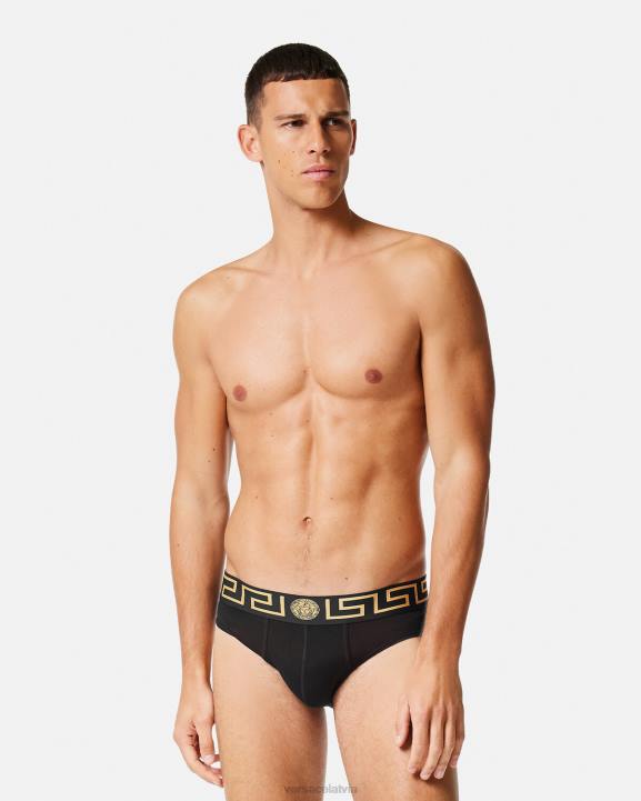 pelēks & melns apakšveļa un pludmales apģērbs Versace 806B1783 vīriešiem greca border biksītes 2 pac
