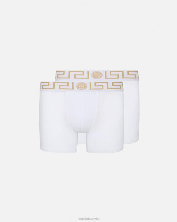 balts/zelts apakšveļa un pludmales apģērbs Versace 806B1762 vīriešiem greca border garie stumbri 2-pak