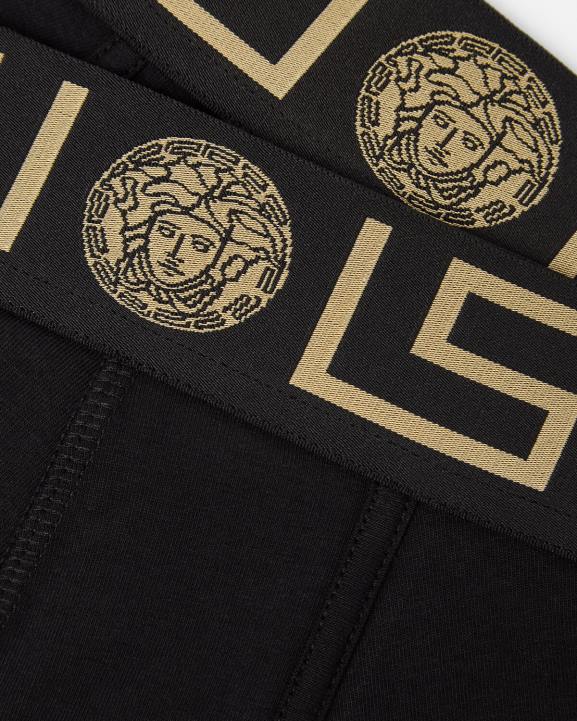 melns apakšveļa un pludmales apģērbs Versace 806B1761 vīriešiem greca border garie stumbri 2-pak