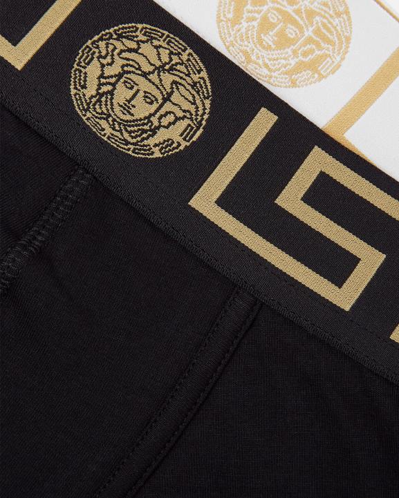 melns balts apakšveļa un pludmales apģērbs Versace 806B1763 vīriešiem greca border garie stumbri 2-pak