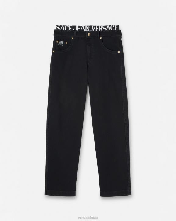 melns apģērbs Versace 806B2365 vīriešiem Džinsi ar logotipu jostasvietā