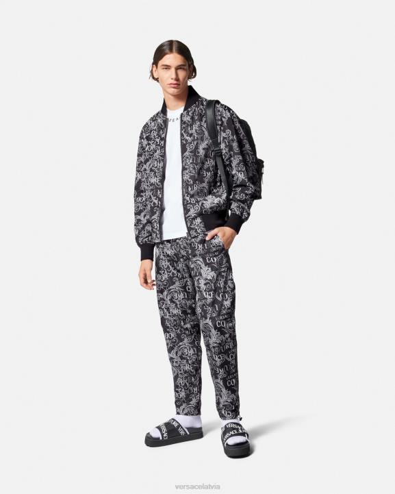 melns un apdrukāts apģērbs Versace 806B2431 vīriešiem ar logotipu couture aukliņu bikses