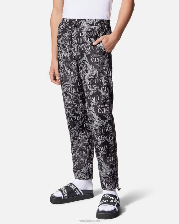 melns un apdrukāts apģērbs Versace 806B2431 vīriešiem ar logotipu couture aukliņu bikses