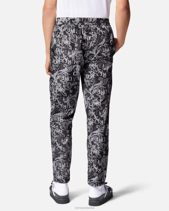 melns un apdrukāts apģērbs Versace 806B2431 vīriešiem ar logotipu couture aukliņu bikses