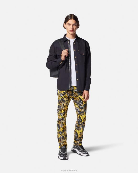 melns & zelts apģērbs Versace 806B2429 vīriešiem pieguļoši džinsi ar logotipu couture