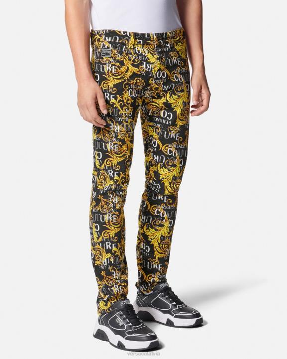 melns & zelts apģērbs Versace 806B2429 vīriešiem pieguļoši džinsi ar logotipu couture