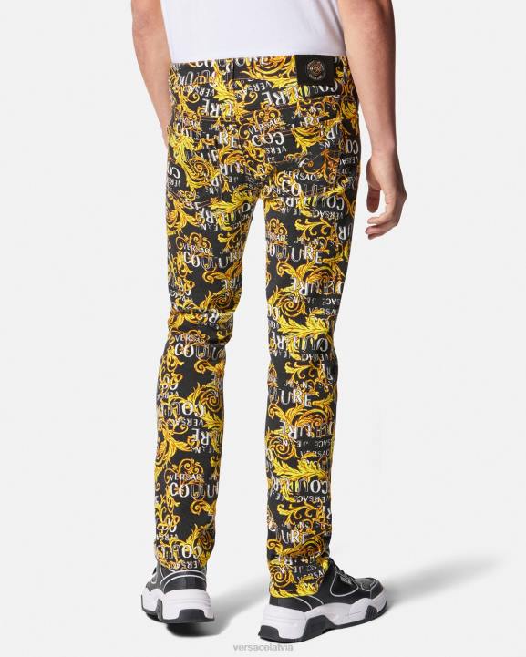 melns & zelts apģērbs Versace 806B2429 vīriešiem pieguļoši džinsi ar logotipu couture