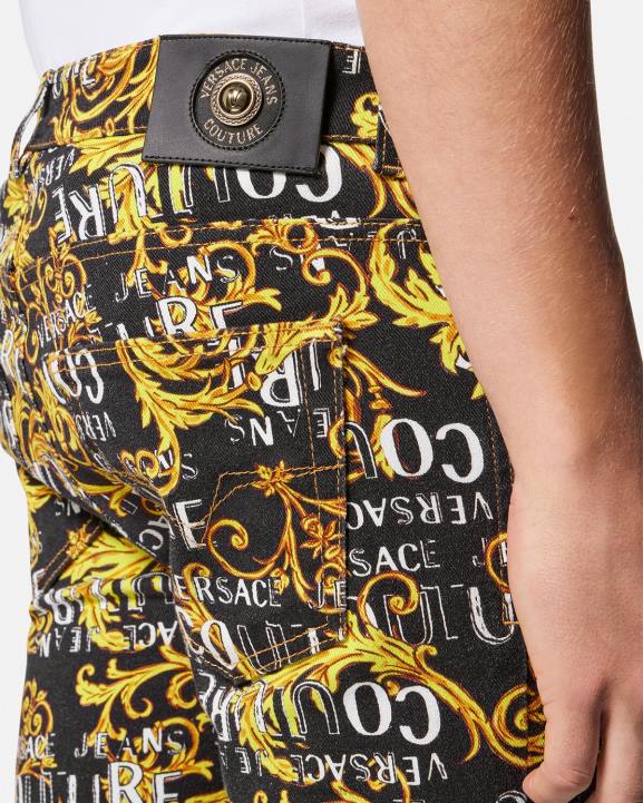 melns & zelts apģērbs Versace 806B2429 vīriešiem pieguļoši džinsi ar logotipu couture