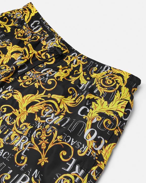 melns & zelts apģērbs Versace 806B2430 vīriešiem ar logotipu couture aukliņu bikses