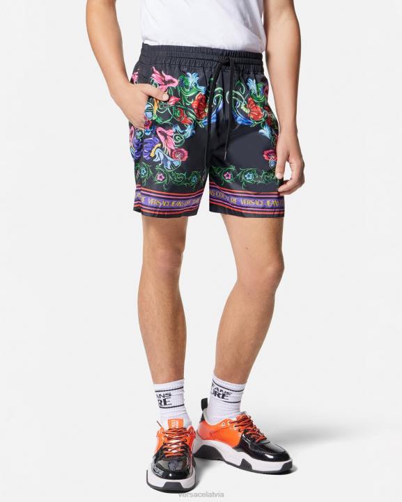 melns & zelts apģērbs Versace 806B2435 vīriešiem V-emblēmas dārza šorti