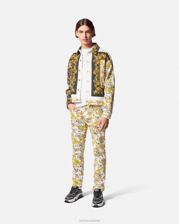 zelts un balts apģērbs Versace 806B2428 vīriešiem pieguļoši džinsi ar logotipu couture