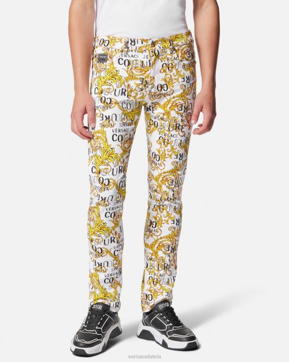 zelts un balts apģērbs Versace 806B2428 vīriešiem pieguļoši džinsi ar logotipu couture