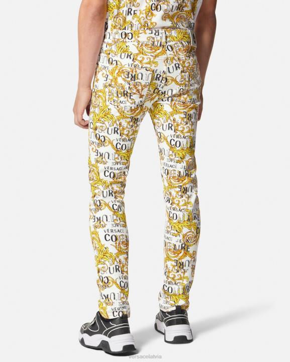 zelts un balts apģērbs Versace 806B2428 vīriešiem pieguļoši džinsi ar logotipu couture