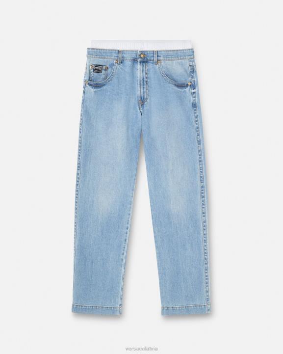 zils apģērbs Versace 806B2420 vīriešiem Džinsi ar logotipu jostasvietā