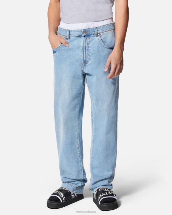 zils apģērbs Versace 806B2420 vīriešiem Džinsi ar logotipu jostasvietā